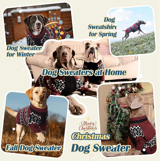 ROZKITCH Dog Sweaters for Medium Dogs Girl Boy, Thick Knit Dog Sweater, Heavy Winter Coat for Small Breeds, Turtleneck Pullover for Medium Dogs DarkRed L