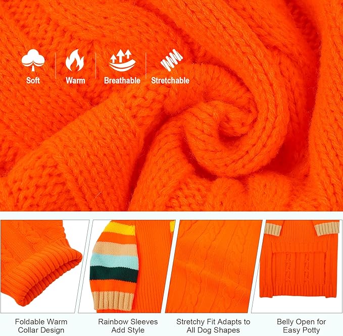 Dog Sweater Warm, Comfy Thick Sweaters for Large Size Dogs Girls Boys, Dog Christmas Sweaters Winter, Turtleneck Knit Sweater for Extra Large Dogs Boxer, Great Dane (Orange XXXXL)