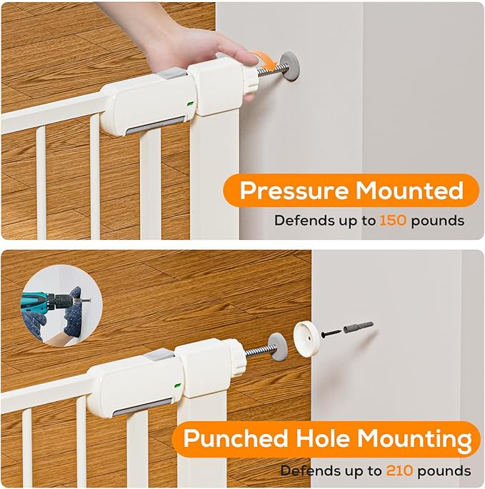 29.5-54.2" Baby Gate for Stairs, Pressure Mounted Dog Gate Indoor, Auto Close Pet Gate for Doorways No Drilling, Easy Install Baby Essentials with Large Walk Thru Door, White