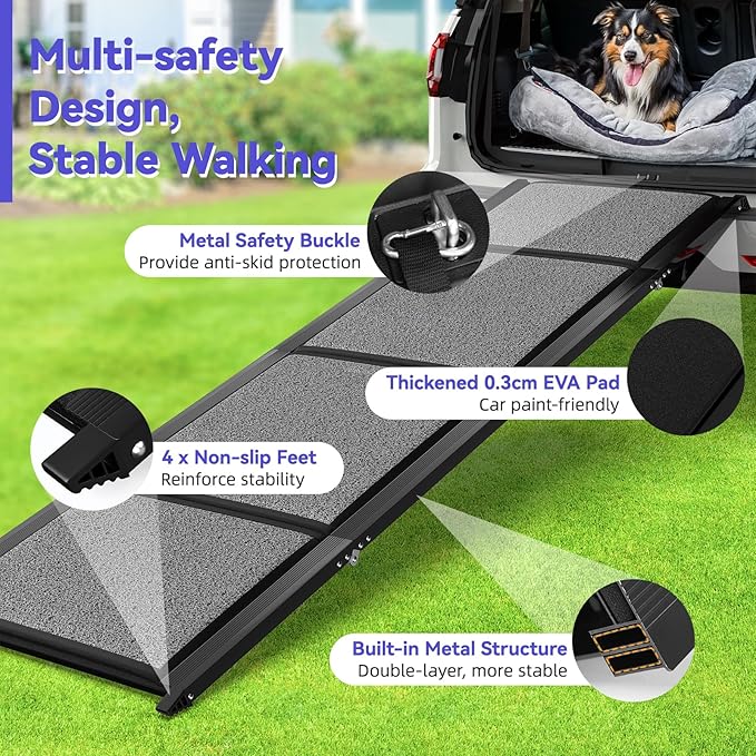 67''L & 20''W Portable Dog Ramp for Car - Extra Wide Pet Ramp Dog Ramps for Medium&Large Dogs with Non-Slip Rug Surface, Lightweight Dog Steps Stair Up to 250LBS, Get Into a Car SUV/Truck/RV/High Bed