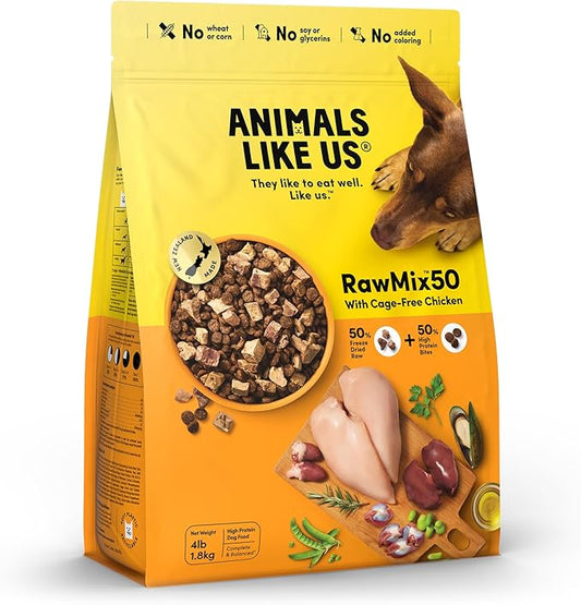 RawMix50 Premium Freeze-Dried Raw Cage-Free Chicken Recipe Dog Food, Protein Rich, Includes Kibble, Non-GMO, No Wheat or Corn, 4 lbs