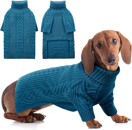 ASENKU Dog Sweater, Dog Sweaters for Medium Dogs, Warm Pullover Doggie KnitTurtleneck Warm Clothes for French Bulldog, Boston Terrier（Teal Blue, L）