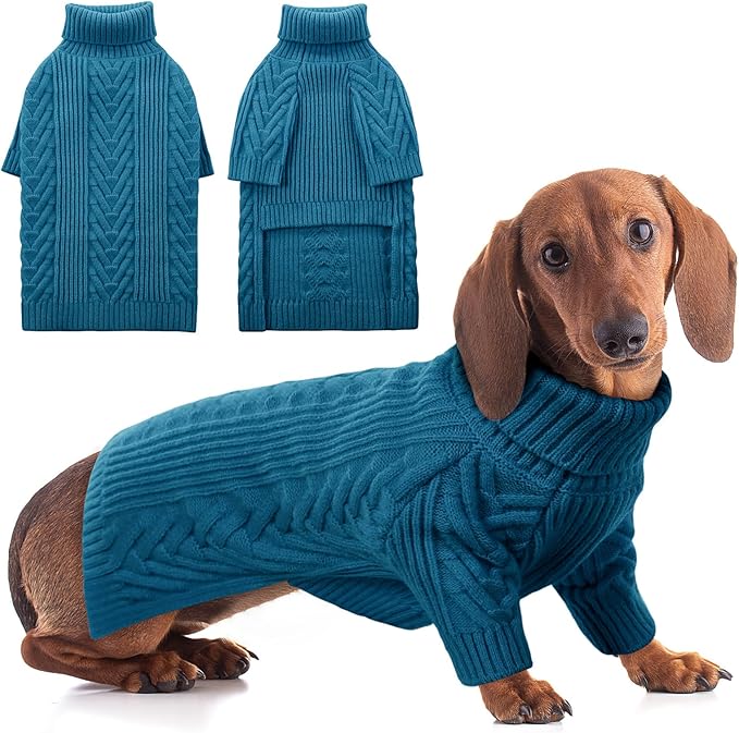 ASENKU Dog Sweater, Dog Sweaters for Medium Dogs, Warm Pullover Doggie KnitTurtleneck Warm Clothes for French Bulldog, Boston Terrier（Teal Blue, M）
