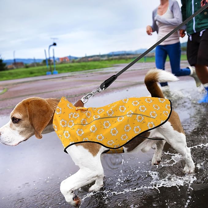 Mile High Life Dog Raincoat, Adjustable Waterproof Reflective Rain Jacket for Small Medium Large Dogs, Lightweight Breathable Pet Rain Coat with Leash Hole(Yellow Sun,XXS Chest 16-19")