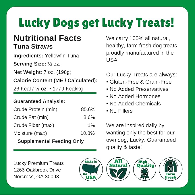 Lucky Premium Treats Tuna Jerky Straws All Natural Tuna Jerky Dog & Cat Treats, Rich Source of Omega-3 (7 oz)