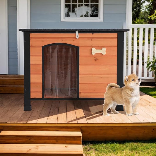 Outdoor Dog House, Indoor Outdoor Doghouse Puppy Shelter Dog House with Iron Frame,Anti-Bite Design Dog Home for Small Medium Some Large Dogs (Orange, Small)