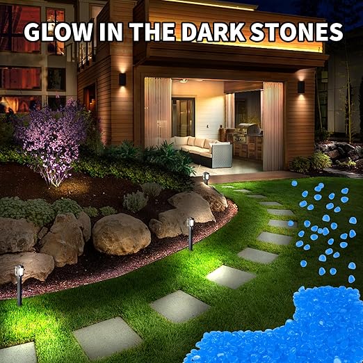 15000 Pcs Glow in The Dark Rocks Glowing Stones Glowing Fish Tank Pebbles Luminous Stone Glowing Stones for Garden Outdoor Patio Yard Landscaping Aquarium (Dark Blue)