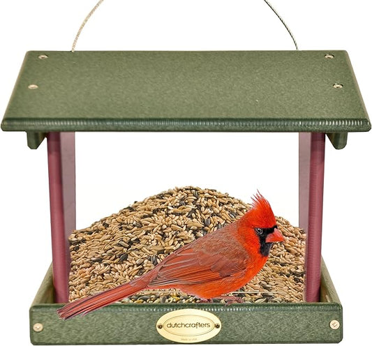 Plastic Hanging Hopper Bird Feeder, Large Bird Feeders for Outdoors, Suitable for Food, Seed, Mealworm (Large, Turf Green & Cherry Wood)