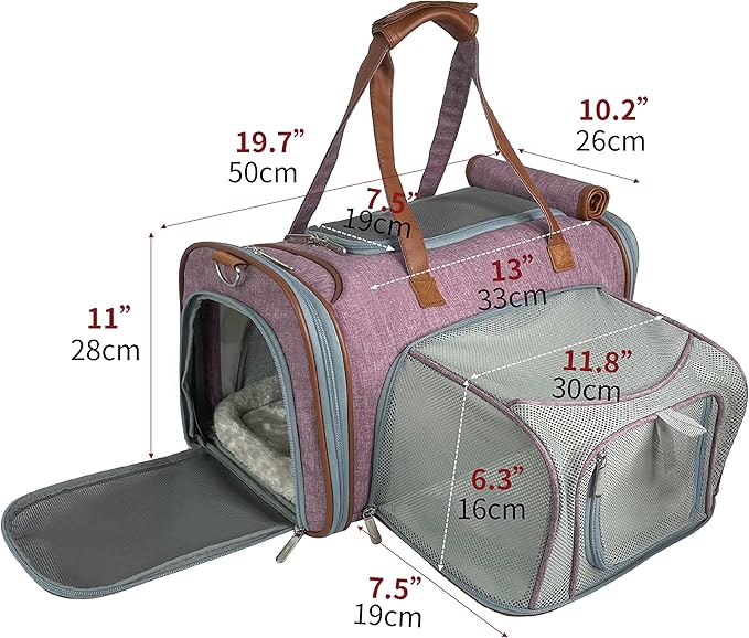 Mr. Peanut's Gold Series Big Apple XL Expandable Airline Capable Soft Sided Pet Carrier, Premium Brand Self Locking Zippers, Plush Faux Fleece Bedding with a Sturdy Plywood Base (Purple)