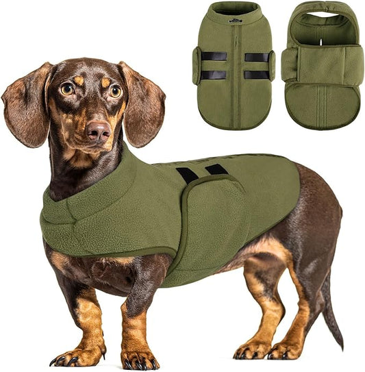 Queenmore Medium Dog Sweaters, Soft Fleece Vest Pullover Dog Jacket with Leash Hole, Warm Winter Dogs Clothes Cold Weather Doggy Dachshund Sweater for Medium Dogs Cats Boy or Girl (Army Green, M)