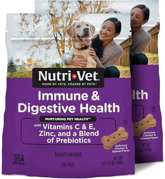 Nutri-Vet Immune & Digestive Health Biscuits for Dogs, Immune Health Biscuits, Prebiotic & Postbiotic Dog Treat, Functional Treat, 16 oz (Pack of 2)