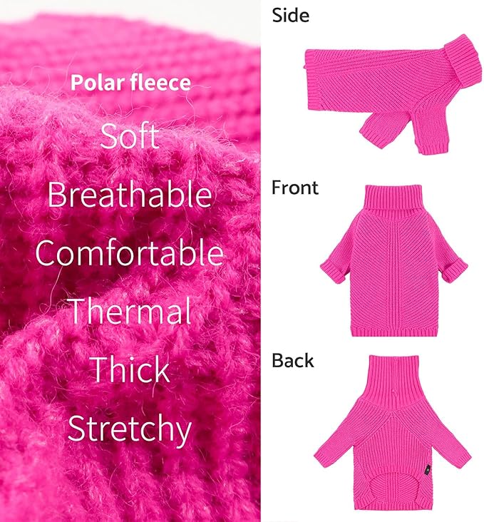 Fitwarm Valentines Dog Turtleneck Sweater, Dog Winter Clothes for Small Dogs Girl, Knitted Pet Coat, Cat Outfit, Hot Pink, XXL