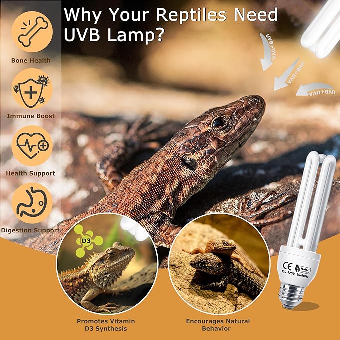 UVB Linear Tube Bulb 10.0, 13W - Desert Terrarium Lamp, Compact Fluorescent Lamp, Suit for Bearded Dragon, Leopard Gecko, Tortoise & All Desert-Dwelling Reptiles Habitat Lighting