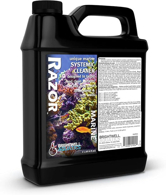 Brightwell Aquatics - Razor Marine - Unique Systemic Fish Tank Cleaner for Marine Aquariums - Aquarium Water Treatments, 67.6 fl oz