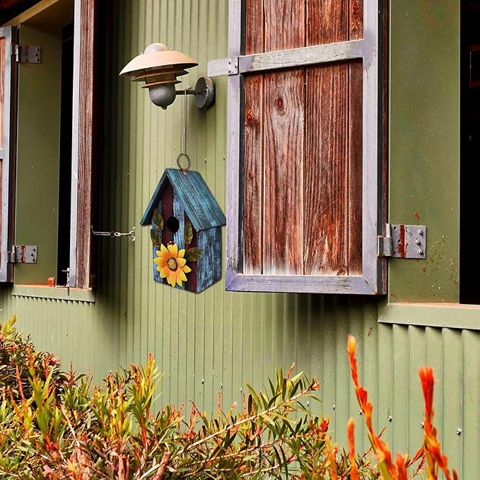 2X Wooden Bird Houses for Outside Garden Patio Decorative Bird Houses Bird Nest Box Spring Outdoor Hanging Bluebird House for Small Bird Finch Cardinal