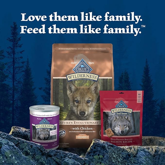 Blue Buffalo Wilderness Natural High-Protein Dry Food for Large Breed Puppies, WITH WHOLESOME GRAINS, Chicken, 28-lb Bag.