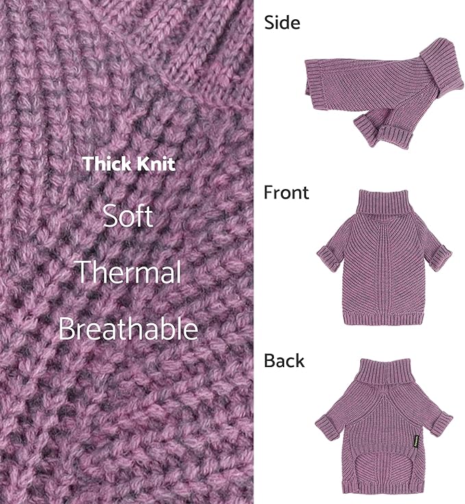 Fitwarm Thermal Knitted Dog Sweater Doggy Winter Coat Pet Clothes Doggie Turtleneck Jacket Puppy Outfits Cat Sweatsuit Lavender Purple X-Large
