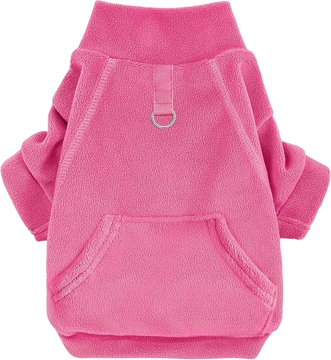 Idepet Fleece Sweater, Winter Dog & Cat Coat - Turtleneck Sweatshirt with Leash Ring (Rose Red, M)