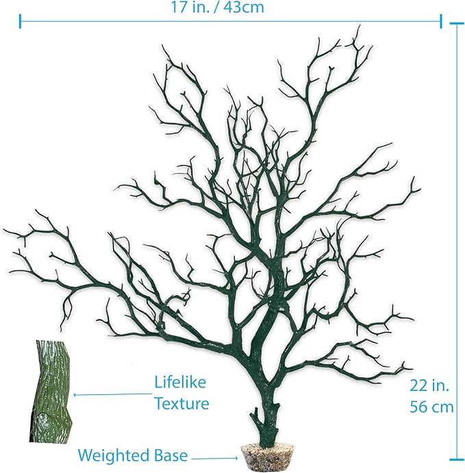 CURRENT USA Moss Green Manzanita Branch 22-inch Tall with Weighted Base | Tree Branches Molded Aquarium Decor Decoration Fake Artificial Fish Tank Ornament for Freshwater or Saltwater (7396)