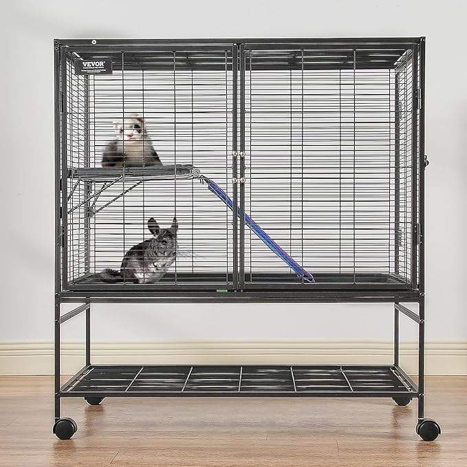 VEVOR 39" Rolling Metal Ferret Cage, Large 2-Tier Critter Nation Cage, Small Animal Cage with Ramps & Tray, Easy to Set up for Pet Mice, Hamster, Guinea Pig, Chinchilla, Squirrel, Hedgehogs, Bunny