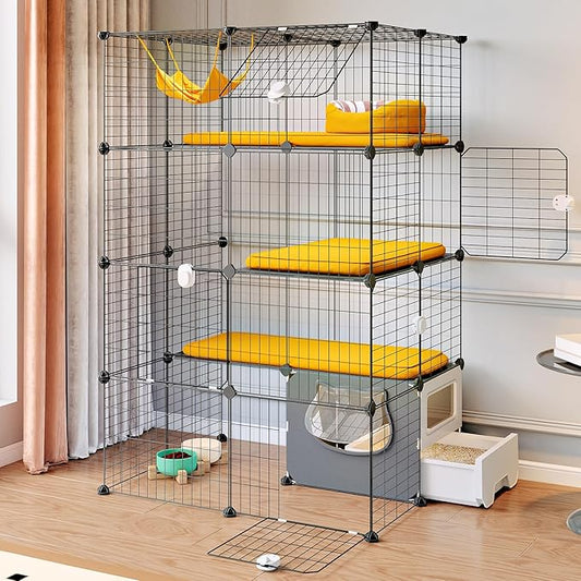 Oneluck Cat Cage with Litter Box,4-Tiers DIY Enclosures Large Playpen Detachable Metal Wire Kennel Indoor Crate Large Exercise Place Ideal for 1-2 Cat (35" L x 28" W x 55" H)