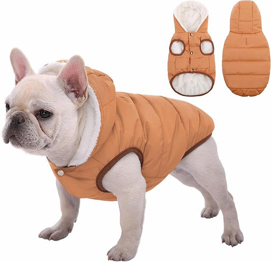 Windproof Waterproof Dog Coat Fleece & Cotton Lined Warm Jacket, Cold Weather Pet Apparel Clothes Vest for Small Medium Large Dogs Khaki