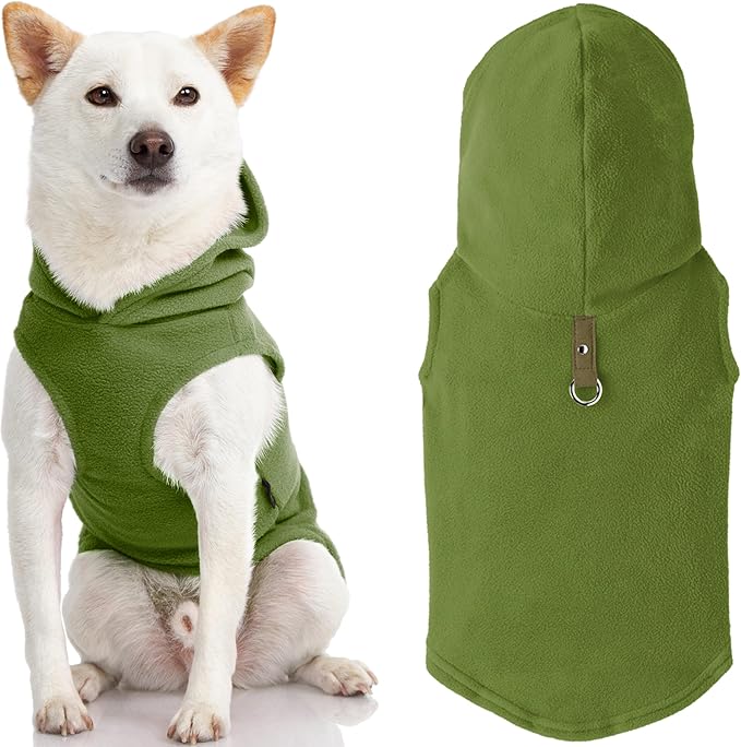 Gooby - Fleece Vest Hoodie, Small Dog Pull Over Hooded Fleece Jacket with Leash Ring, Green, Small