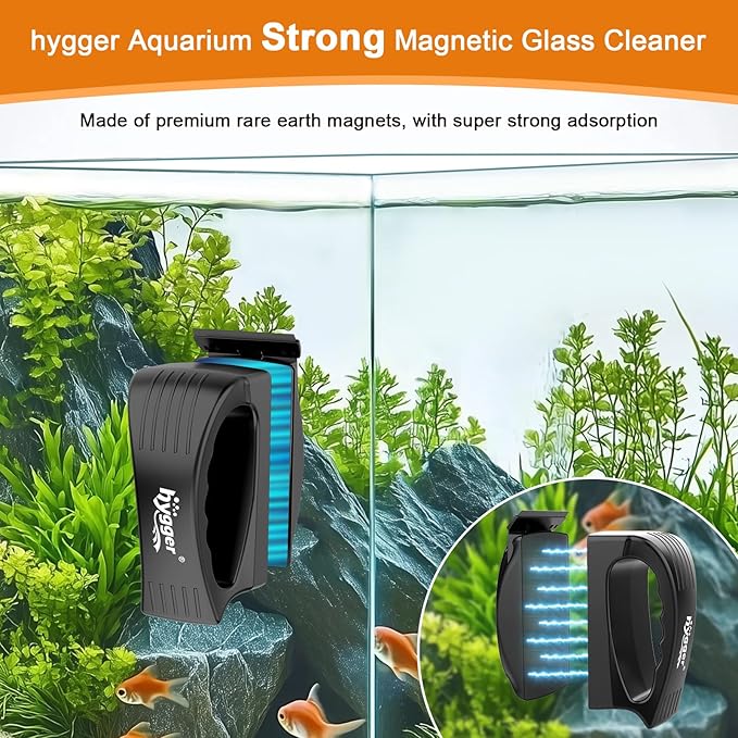 hygger Aquarium Strong Magnetic Glass Cleaner, Professional Fish Tank Algae Magnet Cleaning Tool with Scraper for 0.3-0.47 Inch Thick Glass Freshwater and Saltwater Tank, L