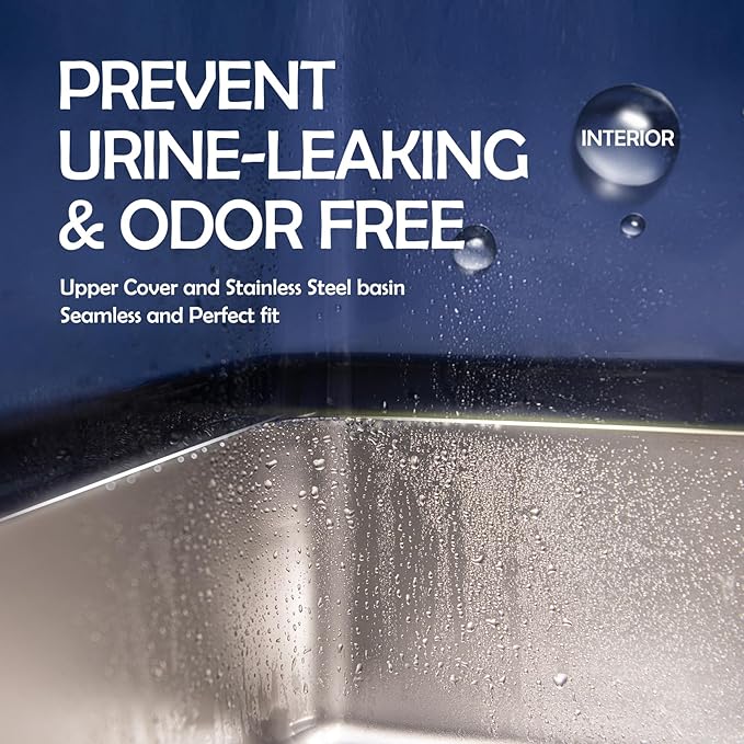 MEEXPAWS Stainless Steel Cat Litter Box Top Entry XL Large with Lid, 8'' High Side Metal Cat Litter Box for Big Cats, Top Cover with Slot, Non-Stick, Easy Clean, Include Litter Scoop