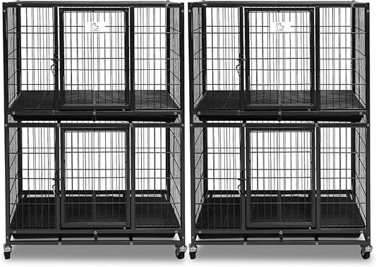 Homey Pet Two Packs 31 Inch Stackable Heavy Duty Dog Crate Cage Kennel with Four Lockable Wheels, Removable Tray, Escape Proof Wire Drop Dog Crates for Small Dogs (Two Tiers)