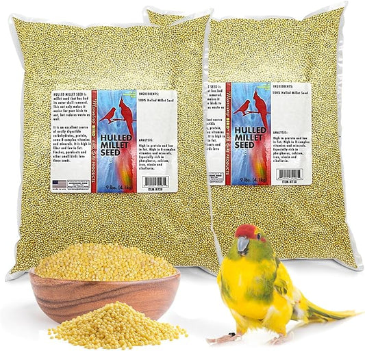 Morning Bird Hulled Millet – Nutritious Seed, Easily Digestible with High Fiber, Rich in Vitamins and Supplements for Birds, Ideal Bird Feed for All Bird Types, 18 lbs (2-Pack, 9 lbs Each)