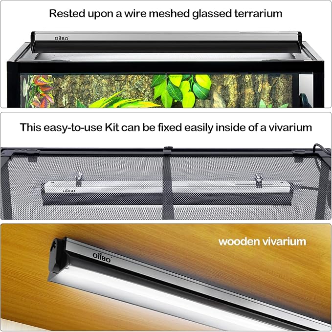 Oiibo T5 UVB Reptile Lighting Combo Kit, Reptile Light Fixture with Desert 12.0 UVB Bulb High Output T5 HO UVB Reptile Light with Detachable Curved Reflector(24W)