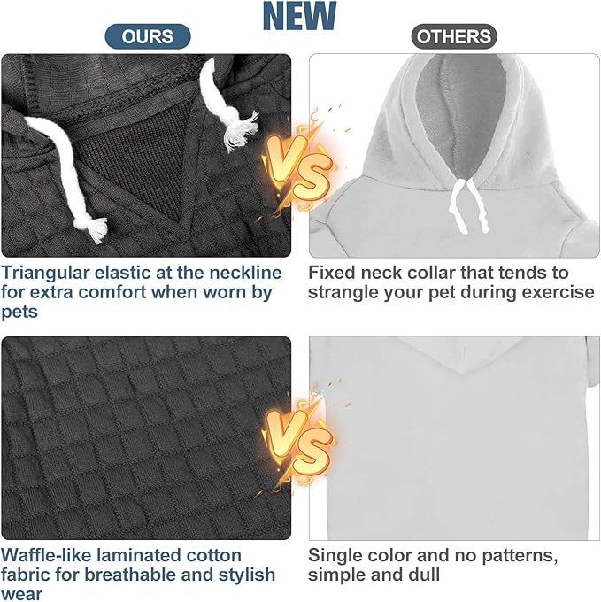 BEAUTYZOO Dog Sweaters for Large Dogs Girls Boys, Warm Winter Dog Hoodie Sweatshirt with Pocket & Leash Hole,Soft Waffle-Like Laminated Cotton Pet Clothes for Big Breeds Indoor Outdoor Cold Weather