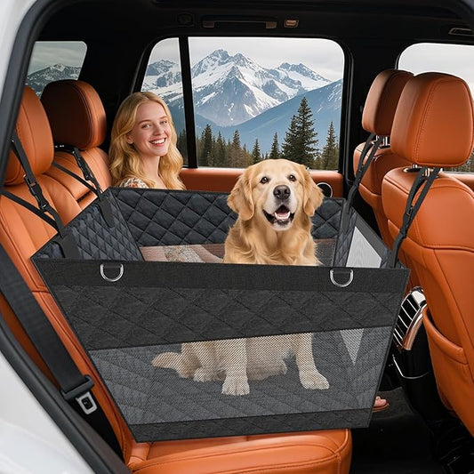 Dog Car Seat for Large Medium Dogs - Hard Bottom Back Seat Extender for Dogs - Waterproof Non-Slip Pet Carseat for Medium Sized - Dog Hammock for Car SUV Truck