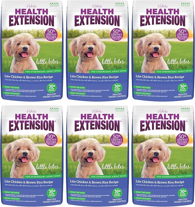 Health Extension Little Bites LITE Dry Dog Food, Chicken & Brown Rice for Small Breeds, Supports Healthy Weight, Digestion, Coat & Joint Health with Probiotics & Superfoods, 4 lb Bag (Pack of 6)