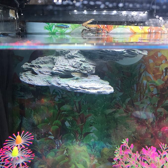 kathson Turtle Basking Platform with Suction Cup Tortoise Climbing Rest Terrace Resin Step Decoration Reptile Habitat Rock Decor for Frogs,Lizards,Geckos,Bearded Dragon-L