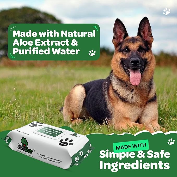 160 Dog Wipes for Paws and Butt | Unscented Dog Wipes Cleaning & Deodorizing | Extra Large, Thick and Chemical Free | Pearl Textured Pet Wipes for Dogs