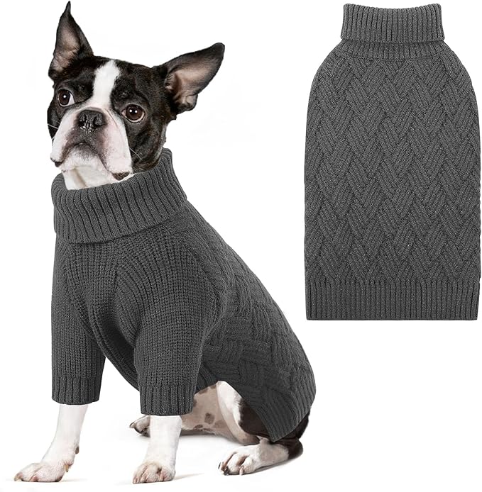 SUNFURA Dog Sweater, Christmas Sweaters for Large Dogs, Solid Color Dog Pullover for Fall Winter, Warm Sweatshirt Knit Turtleneck for Corgi, French Bulldog, Grey L