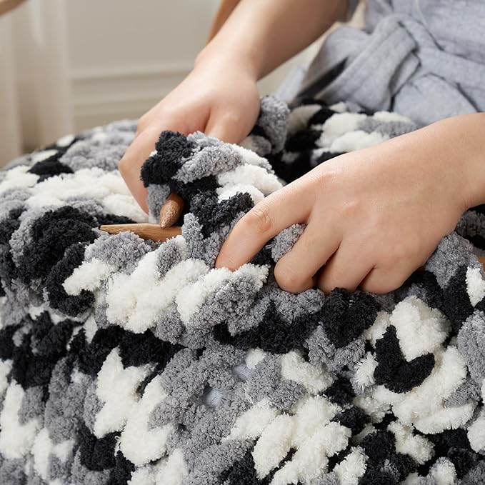 Amélie Home Chunky Knit Throw Blanket for Couch, Soft Chenille Crochet Blanket for Sofa, 50"x60", Space-Dyed Black