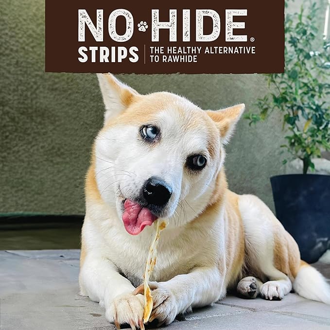 Earth Animal No Hide Strips Strawberries & Cream Flavored Vegetarian Natural Treats | No Rawhide | Quick & Thin Dog Chews - 4 Count