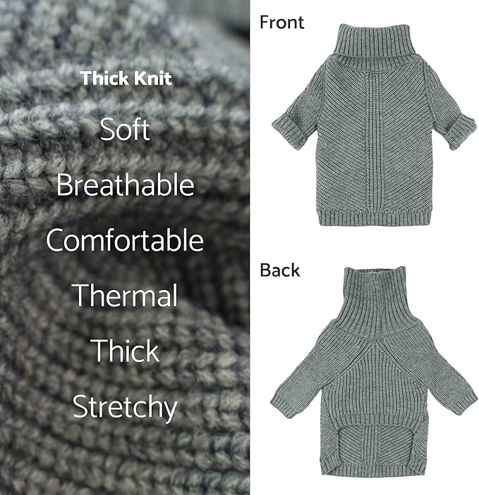 Fitwarm Dog Turtleneck Sweater, Thermal Knitted Pet Coat, Dog Winter Clothes for Small Dogs, Cat Apparel, Heather Grey, XSmall