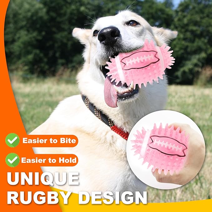 4.3” Dog Squeaky Football Toys 4 Pack, Light up and Durable Spiky Dog Balls for Medium Large Dogs with Rugby Shape, Built-in Squeaker for Teeth Cleaning and Training