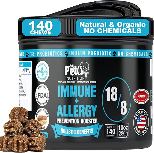 Pet Chef Dog Immune Allergy Supplements. Stop Dog Itching. Increase Canine Comfort Needing Anti Itch Relief and Reduces HotSpots & Skin Rashes Prevention - Big Value! 140ct Made in USA