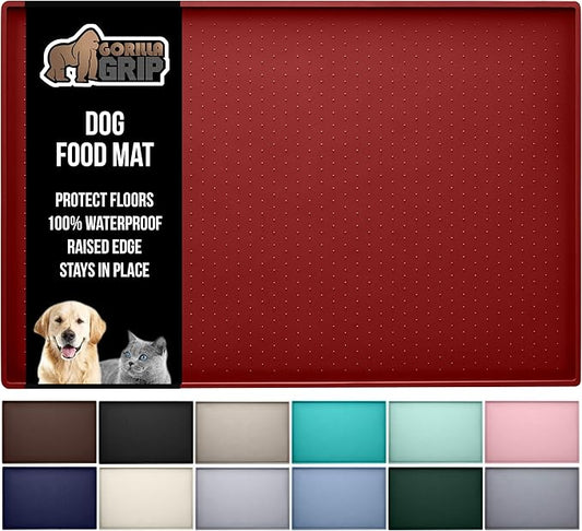 GORILLA GRIP 100% Waterproof Raised Edge BPA Free Silicone Pet Feeding Mat, Dog Cat Food Mats Contain Spills Protects Floors, Placemats for Cats and Dogs Water Bowl, Pets Accessories 32x24 Red