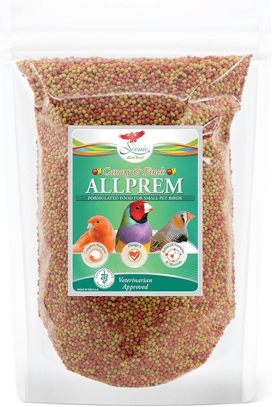 Scenic Allprem Canary and Finch Bird Food | Formulated Diet | Apple and Corn Flavor | 2 Pound Bag (2 LB)