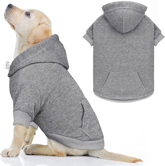 Dog Hoodie Dog Sweaters for Large Dogs Dog Sweater Solid Soft Brushed Fleece Dog Clothes Dog Hoodie Sweatshirt with Pocket(Grey-L)