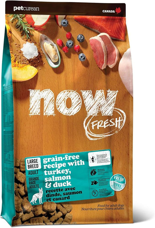 Now Fresh Grain-Free Large Breed Dry Dog Food with Turkey, Salmon & Duck, Premium Kibble for Adults Made with Real Meat & Fish, Chicken-Free, Glucosamine & Chondroitin for Healthy Joints, 12 lb Bag
