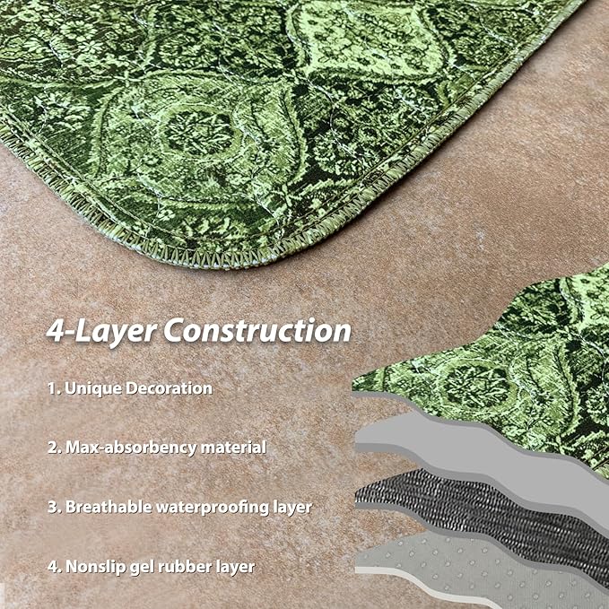 nunubaby Washable Pee Pads for Dogs, Stylish, Non-Slip and Leak-Proof Pee Pads. Reusable Potty Pads for Dogs for Crates and Floors.(Green/Multi, 48" x48")