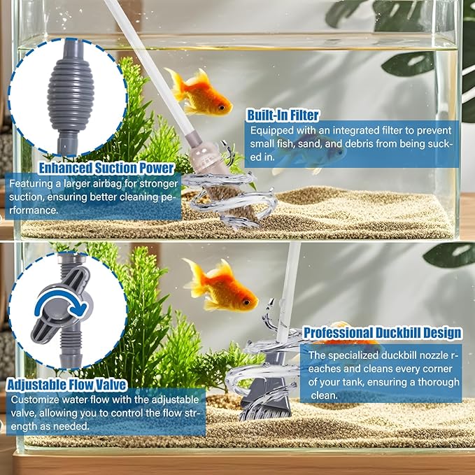 Aquarium Cleaning Kit - Fish Tank Gravel Vacuum Cleaner & Algae Scraper for Glass Tanks, Easy Water Change & Algae Removal for Freshwater & Saltwater Tanks, Maintain Clear & Healthy Water