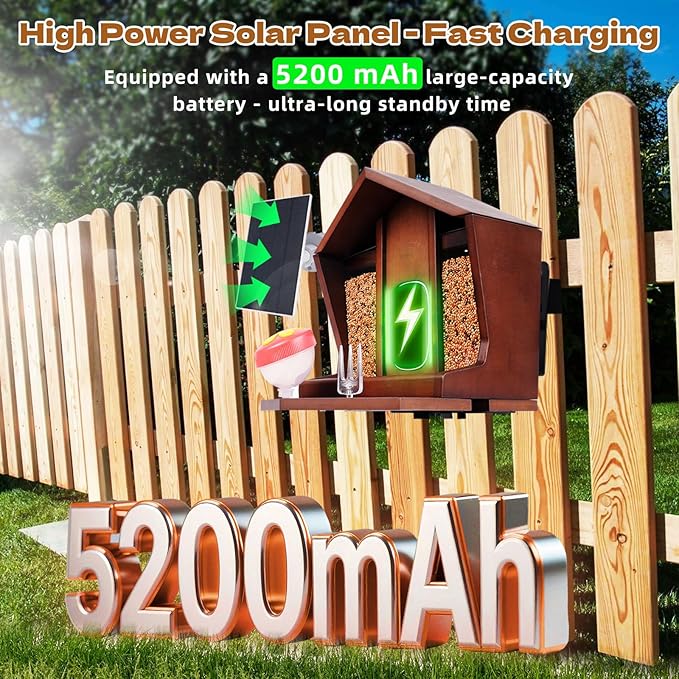 Smart Bird Feeder with Camera Solar Powered AI Identification 10,000+ Bird 2K UHD Video Live Instant Arrival Alerts and Real-Time Motion Detection Weatherproof Bamboo for Outdoor Birds Lovers